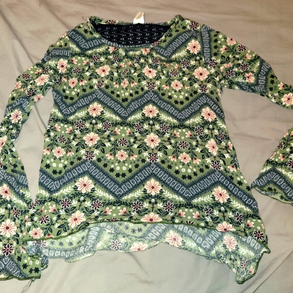 Green with flowers and see through back shirt